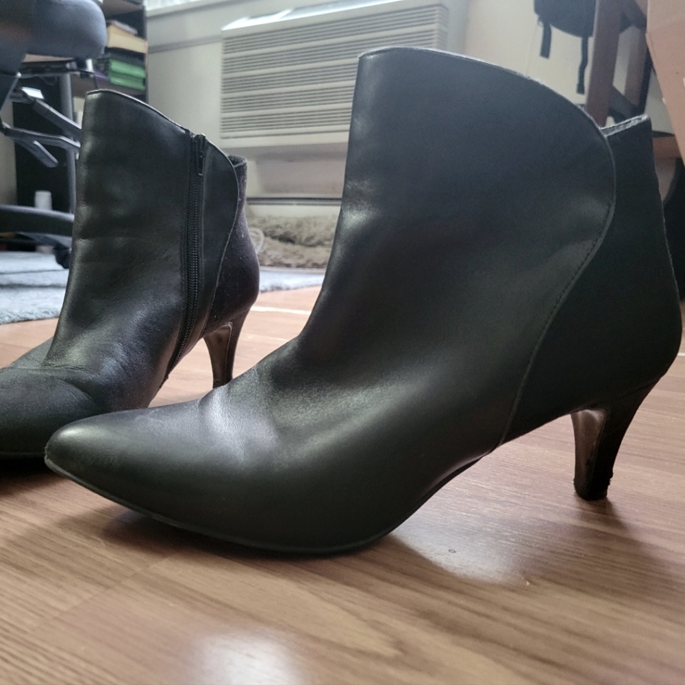 Black Leather kitten heel booties
